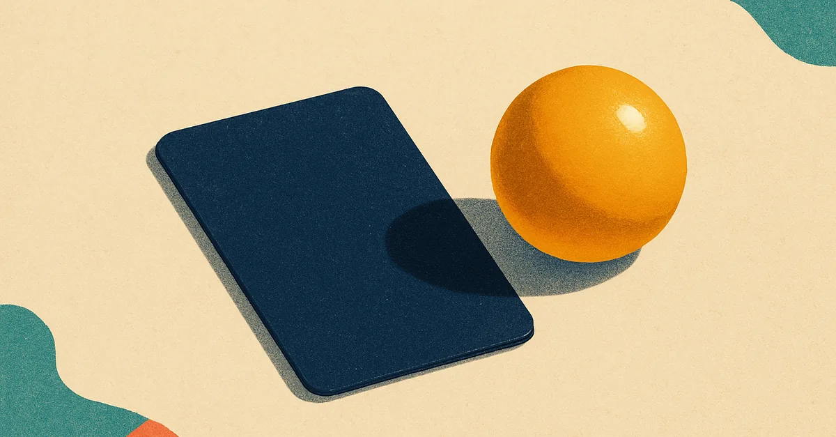 A plain navy card beside an amber sphere, illustrating our FanDuel Predicts review of FanDuel's prediction market app