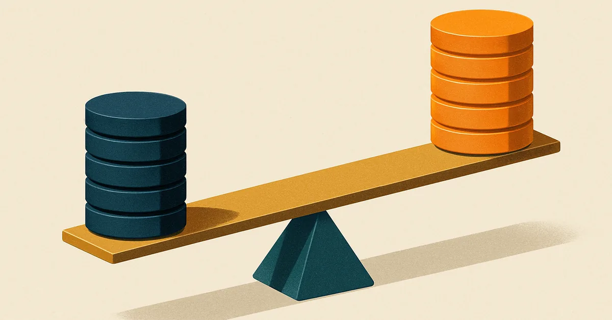 Navy and amber token stacks on a balanced seesaw, illustrating how prediction markets work by turning prices into probabilities