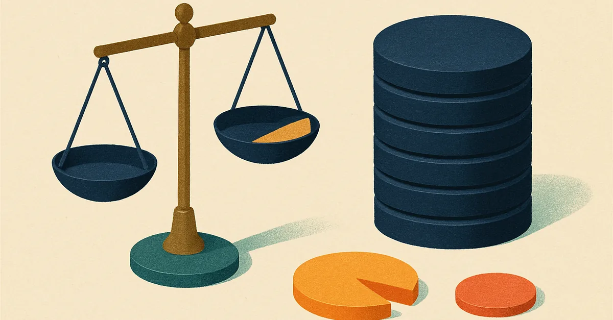 A balance scale beside a stack of discs with a thin slice cut away, illustrating Kalshi fees explained
