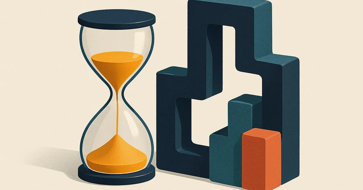 An hourglass beside interlocking blocks, illustrating our Limitless prediction market review of short-duration onchain markets