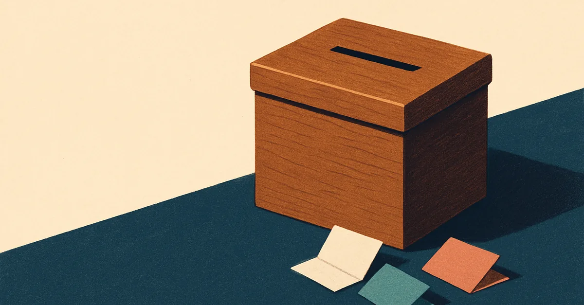 A wooden ballot box with blank slips, illustrating PredictIt's political prediction markets for our PredictIt review